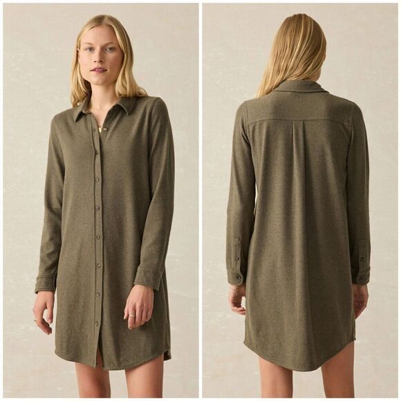 Faherty Dresses & Skirts - Faherty Legend Sweater Dress Olive Green Melange Twill Long Sleeve Soft Size XS